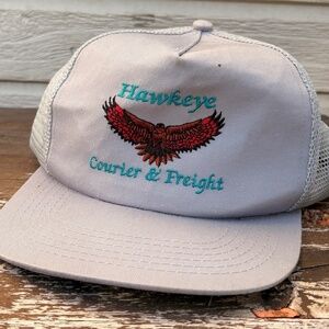 Vintage HAWKEYE Courier & Freight Mesh trucker hat snapback grey EAGLE